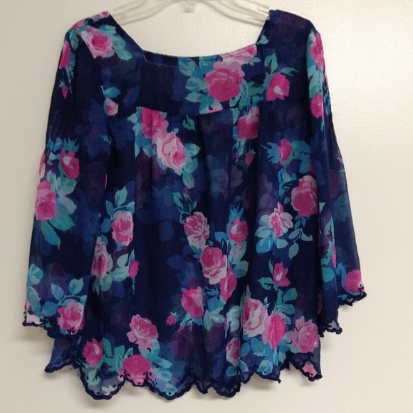Jessica Simpson Virginia Floral Peasant Top Small - Picture 3 of 6